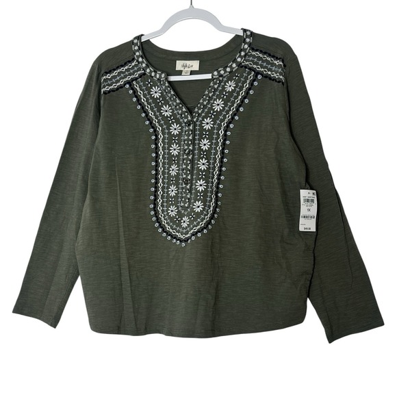 Style & Co Top Women 1X Pull Over Flower Stretch Long Sleeve Boho Bohemian‎ New - Picture 2 of 10